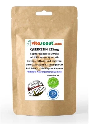 VITASCOUT Quercetin 525 mit 95% reinem Quercetin - 190 vegane Kapseln, ohne Zusatzstoffe