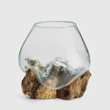 Molten Blue Glass and Wood Sculpture, favorite gift for the guys in your life.