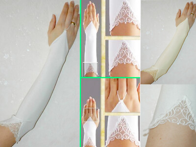 Braut Handschuhe 20-30-40cm Kommunion Braut Weiß,Cremig und m Stickerei Hochzeit