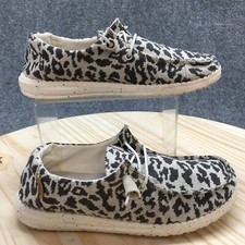 Hey Dude Shoes Womens 6 Sneakers Gray Woven Cheetah Lace Up Casual Round Toe