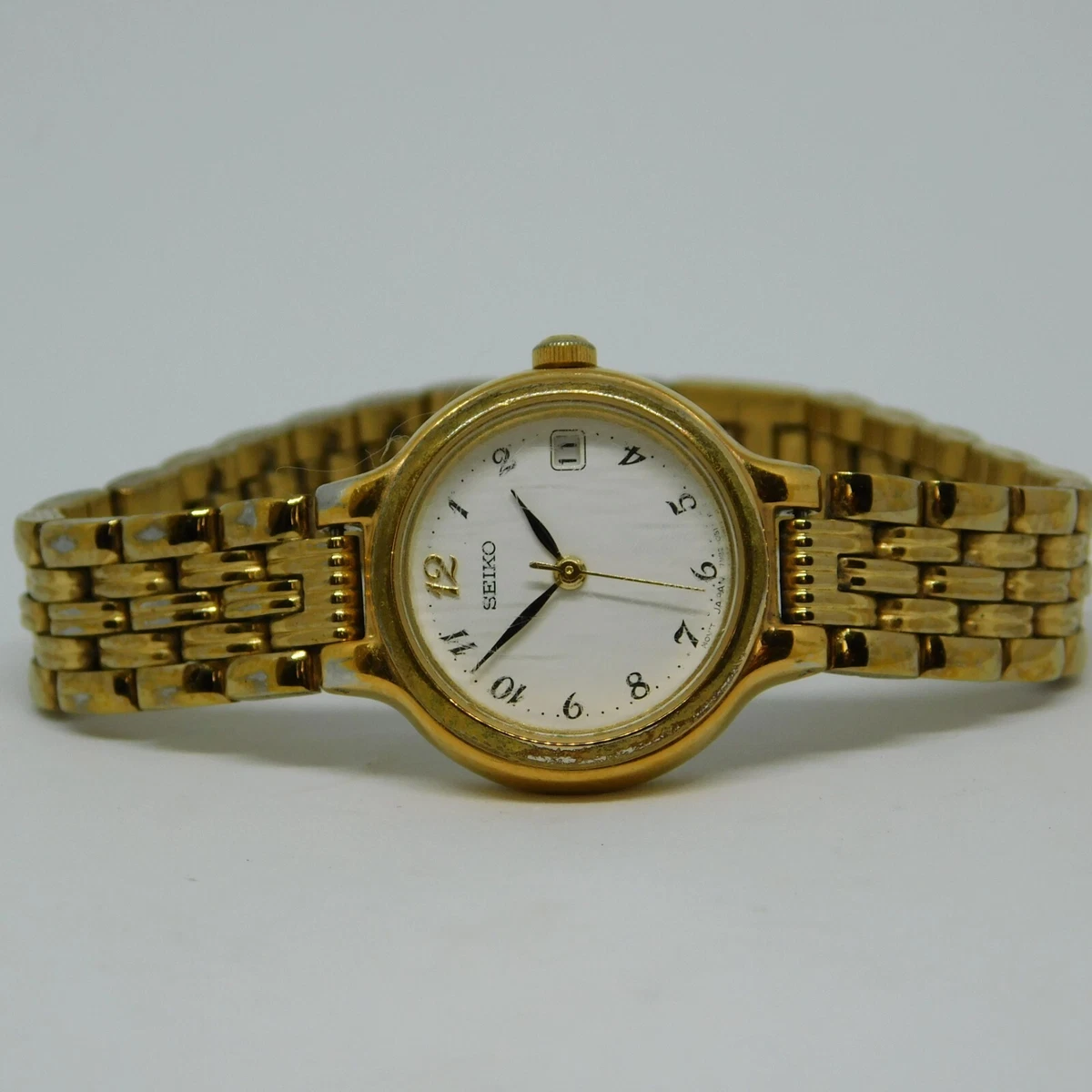 SEIKO 7N82-0228 Gold Tone Quartz Analog Women's Watch Sz. 6 1/2