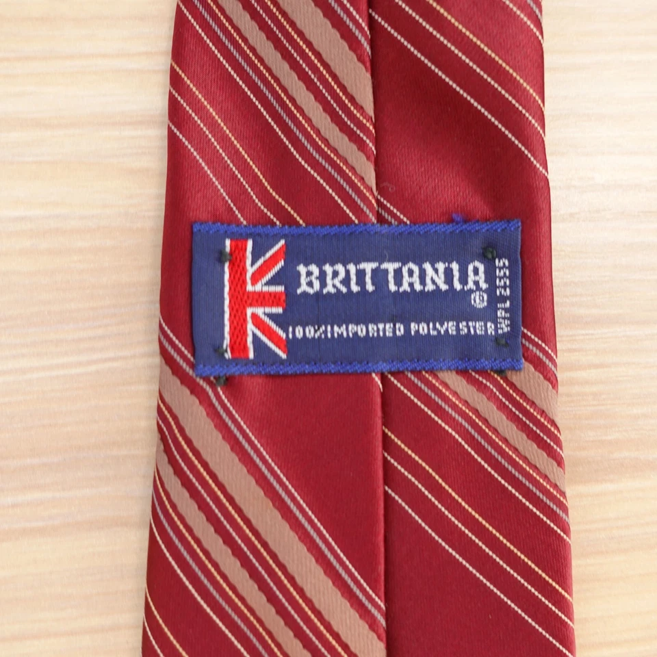 Corbata de cuello vintage Brittania para hombre roja borgoña rep rayas clásica boda granate Foto 4 de 4