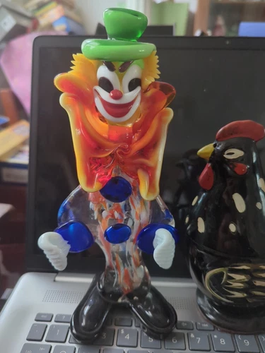 VINTAGE MURANO HAND BLOWN ART GLASS CIRCUS CLOWN TOP HAT BOW TIE