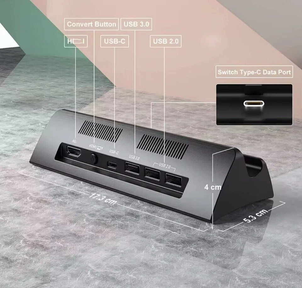 Estación Base TV para Nintendo Switch con Tipo C a HDMI compatible USB Foto 2 de 4