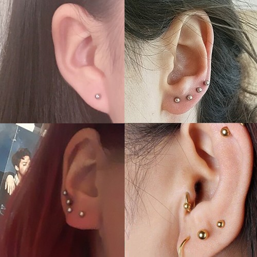 2PCS Stainless Steel Barbell Stud Earrings Cartilage Helix Ear Piercing 3-5mm - Picture 6 of 10