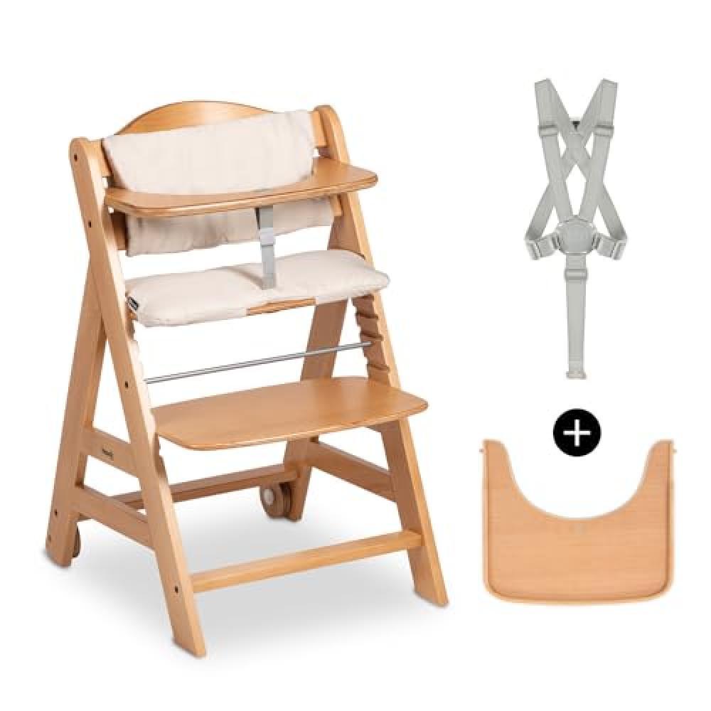Hauck Seggiolone Pappa in Legno Beta+ - Legno Cert.FSC®, Con Cuscino, Cintura a