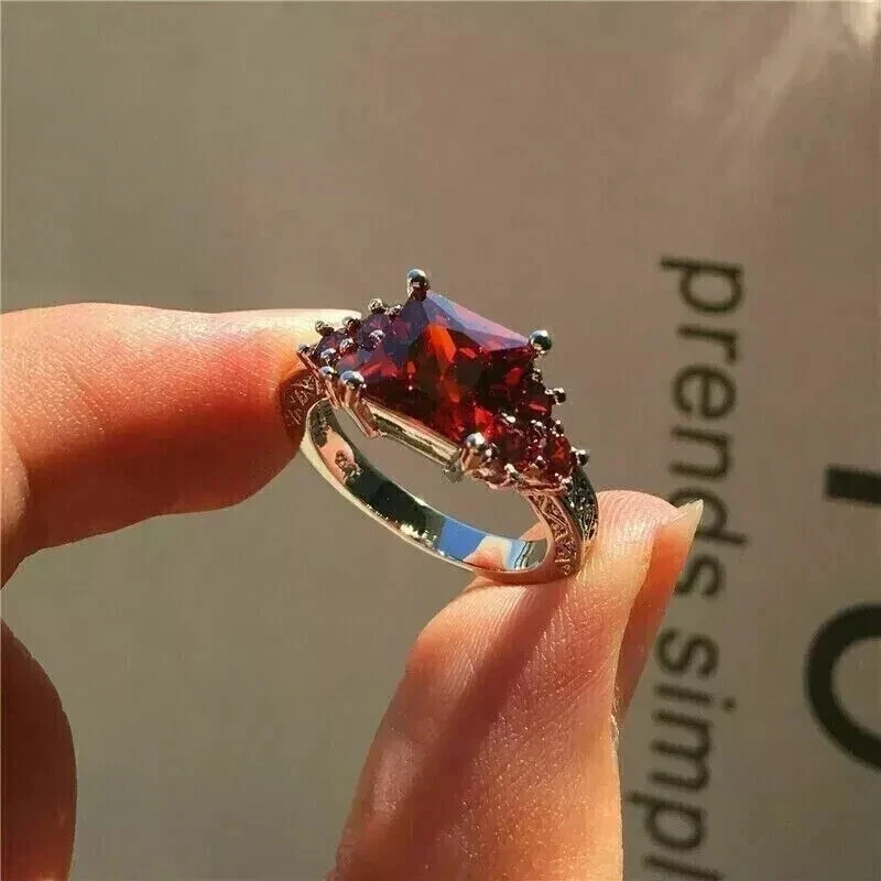 2.00 CT Princess Cut Lab Created Red Garnet Solitaire Ring 14K White Gold Plated