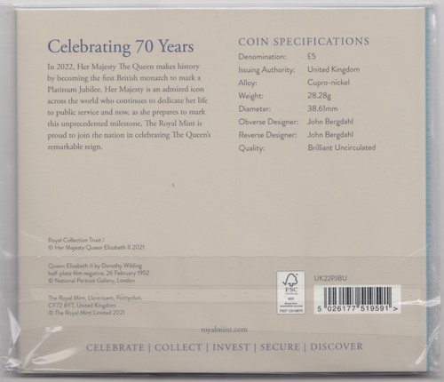 Coin The Platinum Jubilee 2022 Uk £5 Brilliant Uncirculated Coin - Picture 2 of 2