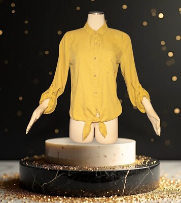 THREAD + SUPPLY Monarch Gold Tie Front Button Up Blouse Top Women's Medium NWT