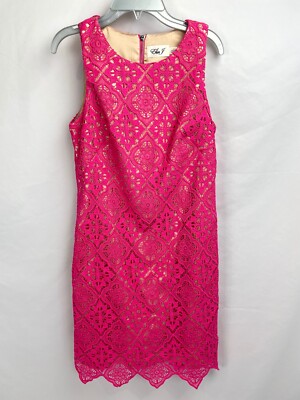 Eliza J Size 2 Pink Crochet Lace Overlay Sleeveles Shift Dress | eBay