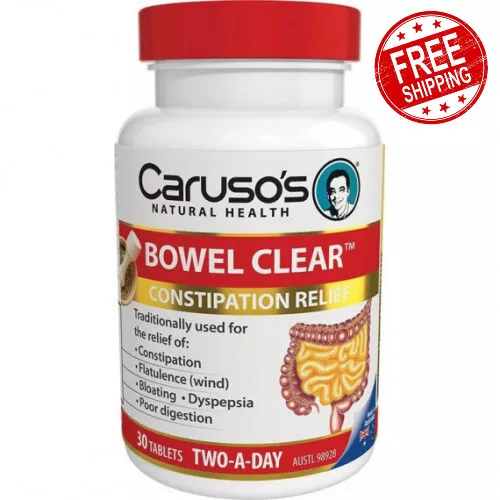 Carusos Bowel Clear Natural Health Constipation Relief 30 Tablets Two-A-Day - Picture 1 of 2