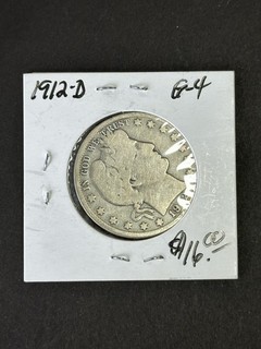 1912 D Barber Half Dollar Coin 50 Cent Silver Coin