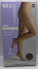 Silk Impressions Pantyhose 2 Pack XXL Cocoa 15 Denier Sheer Ultra Fine