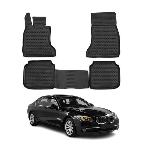 Omac Gummimatten FußMatten FüR BMW 7Er F02 2008-2015 TPE Automatten Schwarz 4X-image