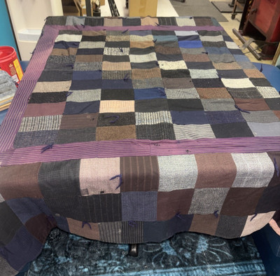 Vintage Patchwork Quilt Comforter With Wool Back Handmade 60 x 58'' Rustic