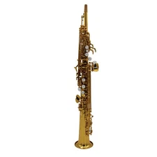 Eastern Music gold lacquered one-piece straight soprano saxophone to High F# ke