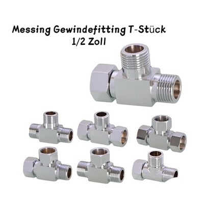 1/2'' Messing Gewindefitting T-Stück Innen-Außengewinde vernickelt Wasser Fitting