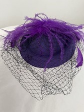 Purple Feather Fascinator Headpiece with Black Net