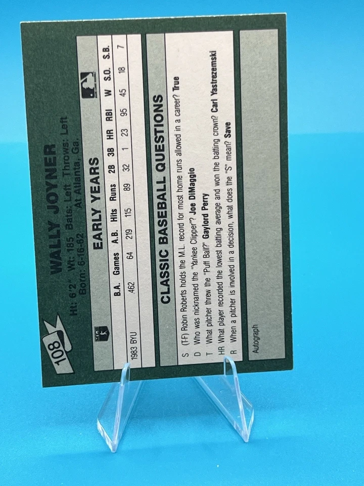 Wally Joyner 1987 Classic Update Yellow/Green Back #108 California Angels - Image 2 of 2