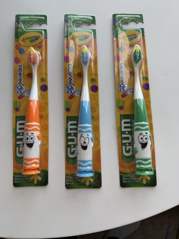 Lot of 3 Crayola Gum Kid Toothbrushes Assorted Colors