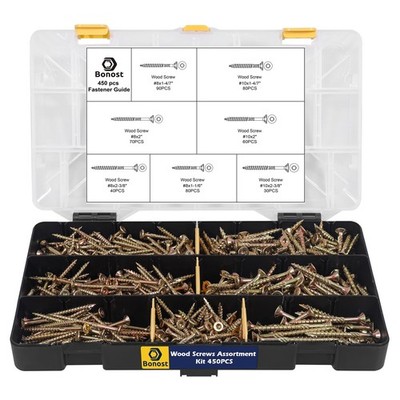Wood Screws Assortment Kit Matching Bits Torx Drive Woodworking 450 PCS