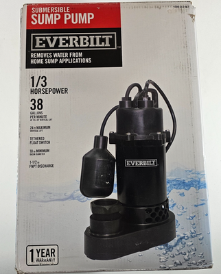#ad Everbilt 1 3 HP Submersible Sump Pump 38 GPM HDSP33W New In Box $64.95