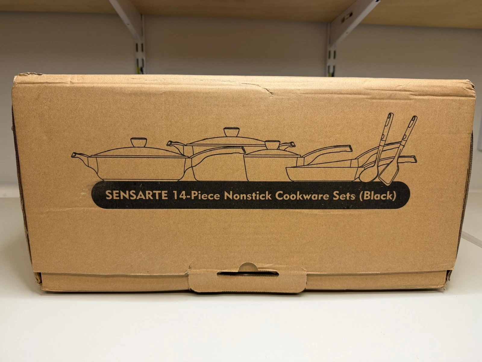 SENSARTE 14-Piece Nonstick Cookware Set Black | Aluminum Pots Pans | Open Box