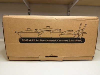 SENSARTE 14-Piece Nonstick Cookware Set Black | Aluminum Pots Pans | Open Box