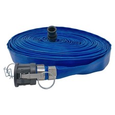 Gloxco 1" x 100' Blue Lay Flat PVC Discharge Hose Assembly with Poly Cam and ...