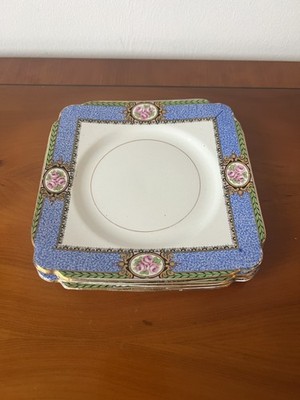 Vintage Aynsley Kohl Rose blaue Schärpe quadratische Teller - 4er Set ISTZUSTAND / DISPLAY