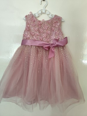 Monsoon 3D Blumen Glitzer Tüll rosa Kleid Baby Mädchen Größe 12-18 Monate