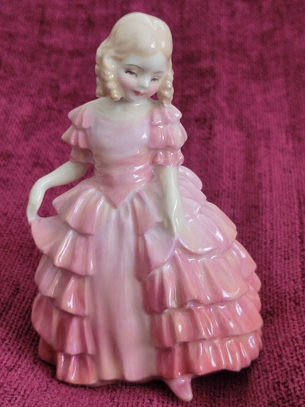 Vintage Royal Doulton Blonde Girl Pink Gown Figurine Rose 4.5" HN1368 Bone China