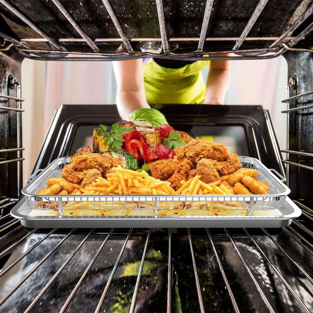 Extra Large Stainless Steel Air Fryer Basket 18.6x12.8, 3-Layer | eBay