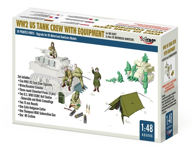 Mirage Hobby 480006 - 1:48 WW2 US Tank Crew With Equipment For M8 Scott & Other