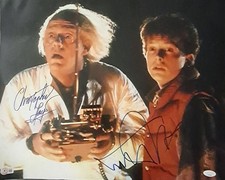 Michael J Fox Christopher Lloyd Autographed Back to the Future 16x20 BAS/JSA