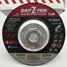 9pk SAIT - UNITED ABRASIVES Grind Wheel Z24B-BF Type 27, 4.5x1/4x5/8-11 Z-TECH