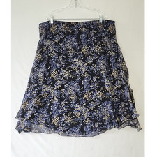 Sag Harbor Black Blue Beige Floral A-Line Lined Chiffon Skirt 18W