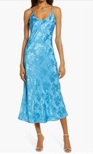 Lulu’s Blue Floral Jacquard Midi Dress S