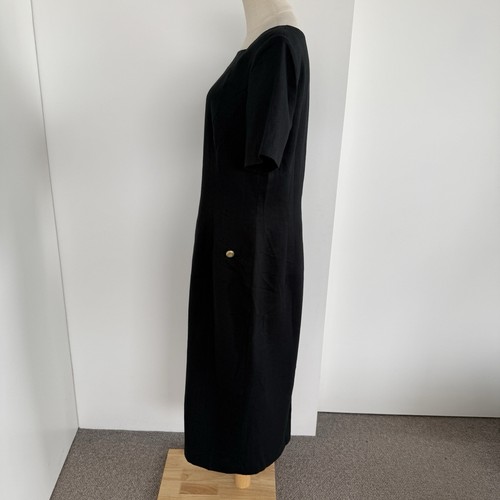 Anthea Crawford Dress Size 14/16 Black Midi Linen Blend Vintage Gold Buttons - Picture 7 of 16