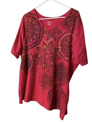 Catherines Liz & Me Top T-Shirt Donna 1X 18/20 Rosa Astratta Casual BoHo Comoda - Foto 3 di 17