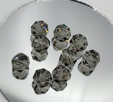 6pc Swarovski Crystal Black Diamond 10mm Geometric Round 5004 Beads; Silver Gray
