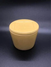KRAFT Yellow Uranium Glass Glazed Ceramic Small Crock UV Glow Vintage Antique