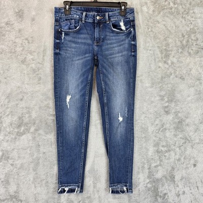 Zara Jeans Womens Small Blue Distressed Skinny Ankle Frayed Hem Stretch Denim