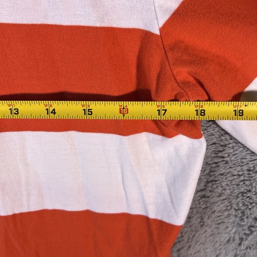 J. Crew Herren gestreift 100 % Baumwolle Rugby Polo Langarm Shirt orange weiß Y2K - Bild 6 von 7