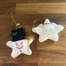 Lot Of 2 Vintage Plush Carl's Jr. Star Christmas Ornaments 1990's Angel Snowman