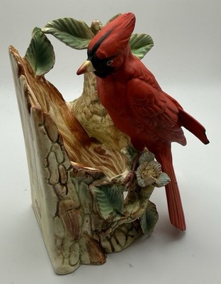 Vintage Ceramic Red Cardinal Bird Figurine On Tree