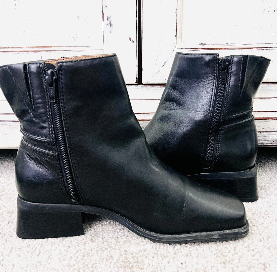 Botines Easy Spirit Rouget de cuero negro punta cuadrada cremallera lateral tacón bajo - talla 6,5 Foto 2 de 4