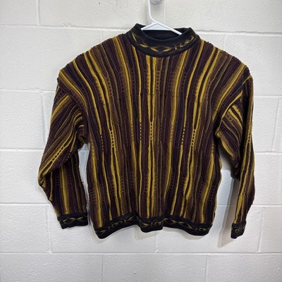 Vintage COSI CREST Multi-Color COOGI Style Striped 3D Knit Sweater Small Brown
