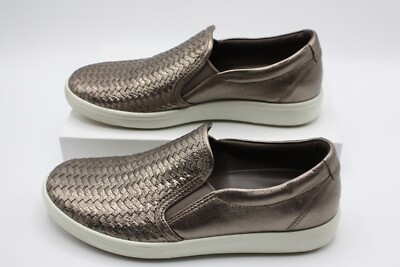 ECCO Soft 7 Womens EU 37 US 6-6.5 Woven Slip On 2.0 Sneaker Stone Metallic EUC
