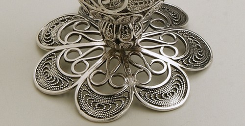 Candelabro Havdalah de plata esterlina filigrana artesanal judaica, arte yemenita - Imagen 3 de 3
